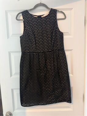 LOFT Black Eyelet Sleeveless Mini Dress